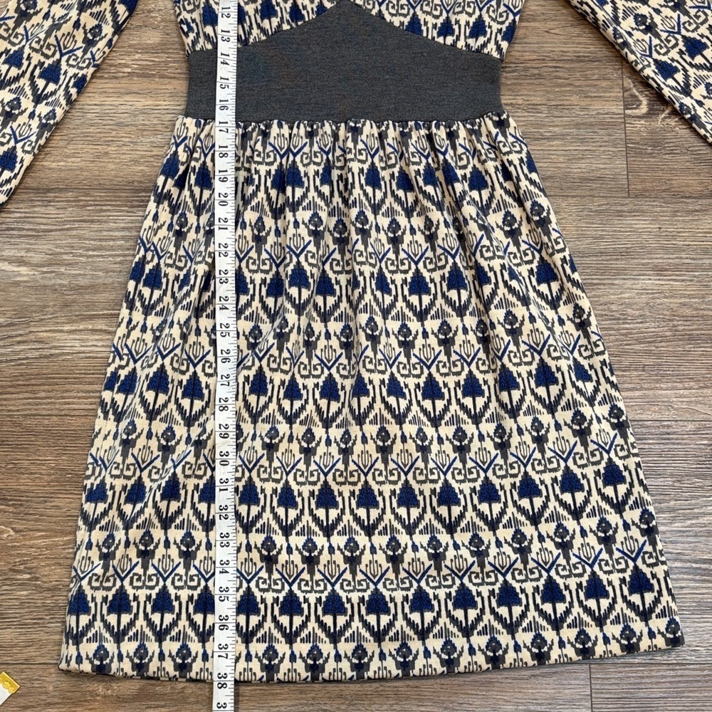 Vintage Goldworm Virgin Merino Wool Blue and Cream Patterned Dress Made In Italy - Picture 10 of 15